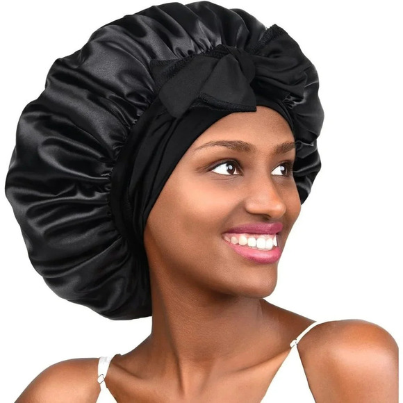 Accessories - Yanibest Satin Bonnet Silk For Sleeping  Hair Bonnet With Tie Band Head- Black